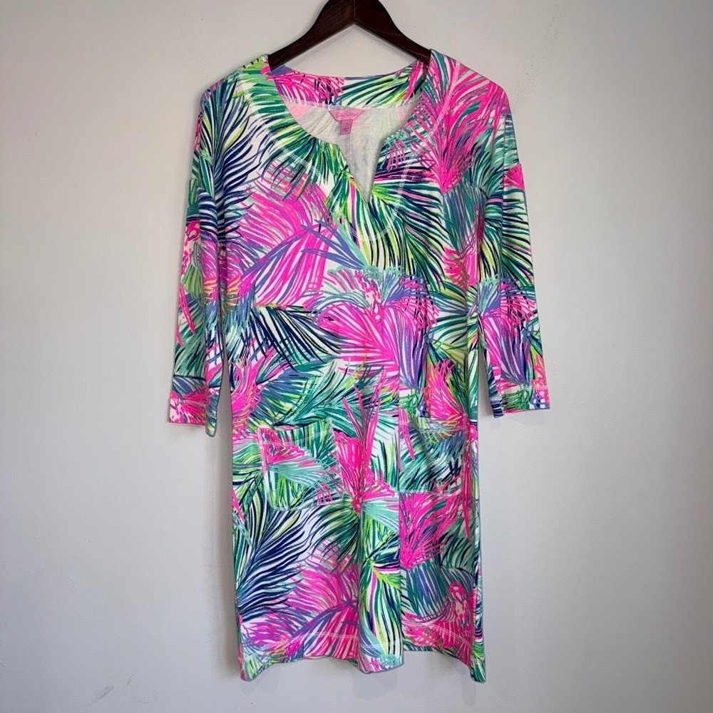 LILLY PULITZER Womens Small Colorful 3/4 Sleeve Vneck Knee Length Shift Dress J4